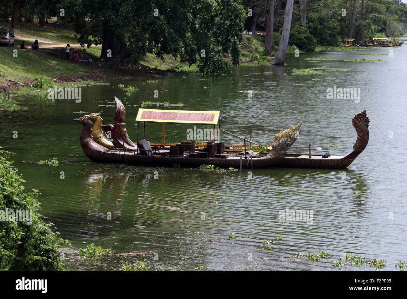 Old fashioned gondola style boat Angkor Wat Stock Photo