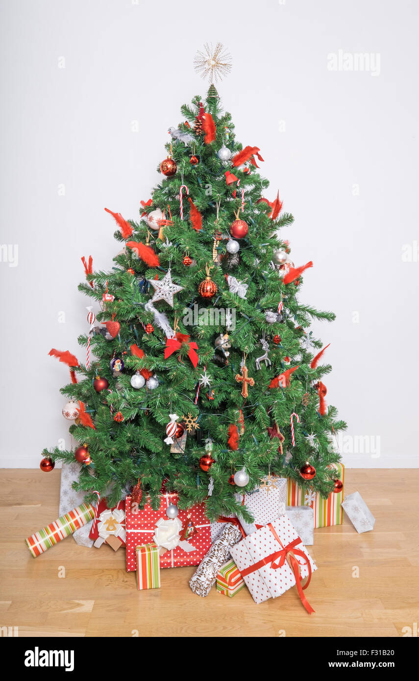 Beautiful christmas tree in a living room Stock Photo