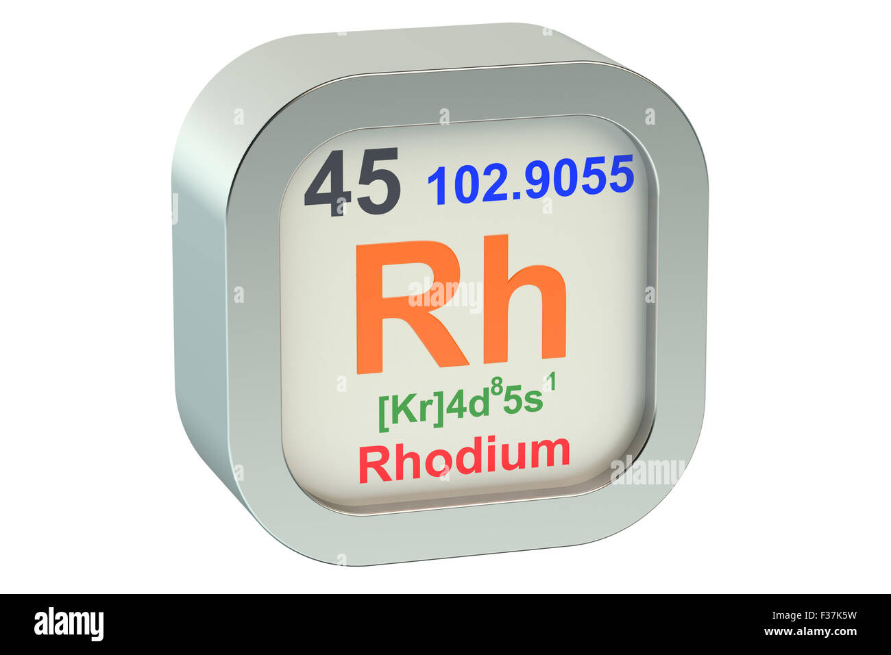 Rhodium element symbol  isolated on white background Stock Photo