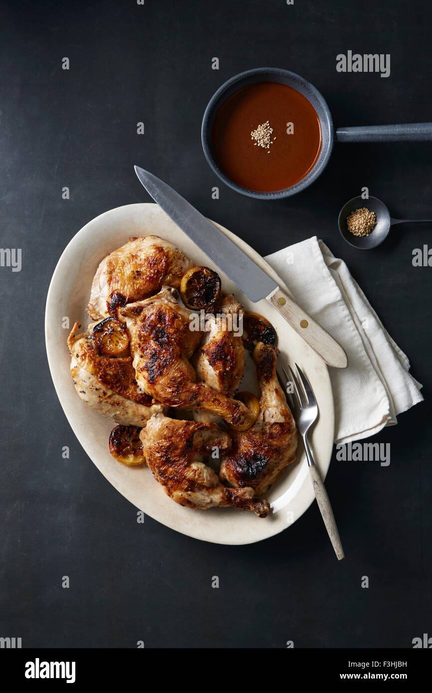 'Day of the Dead' food with roasted chicken and mole poblano sauce Stock Photo