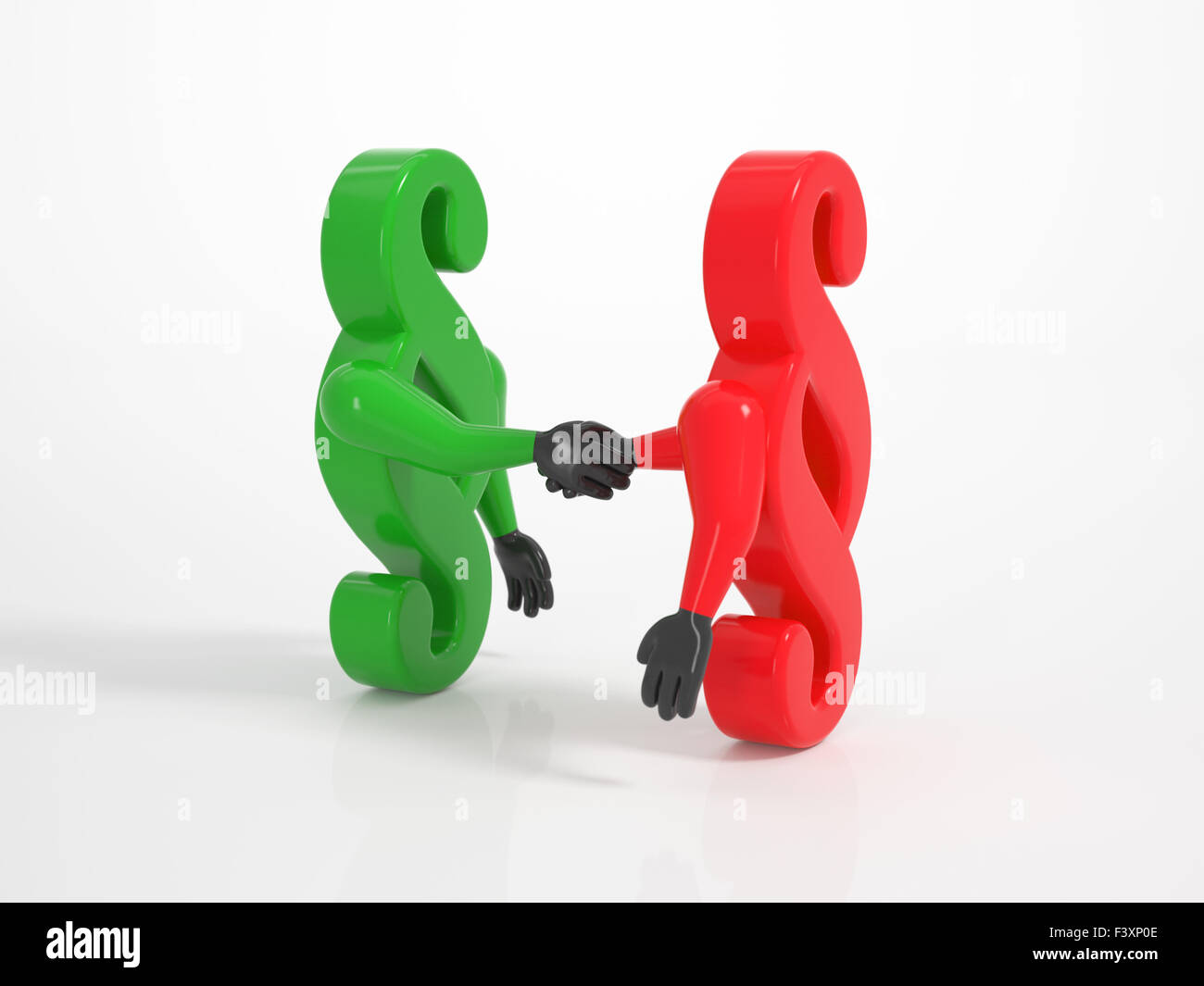 Two paragraph icons shaking hands Stock Photo