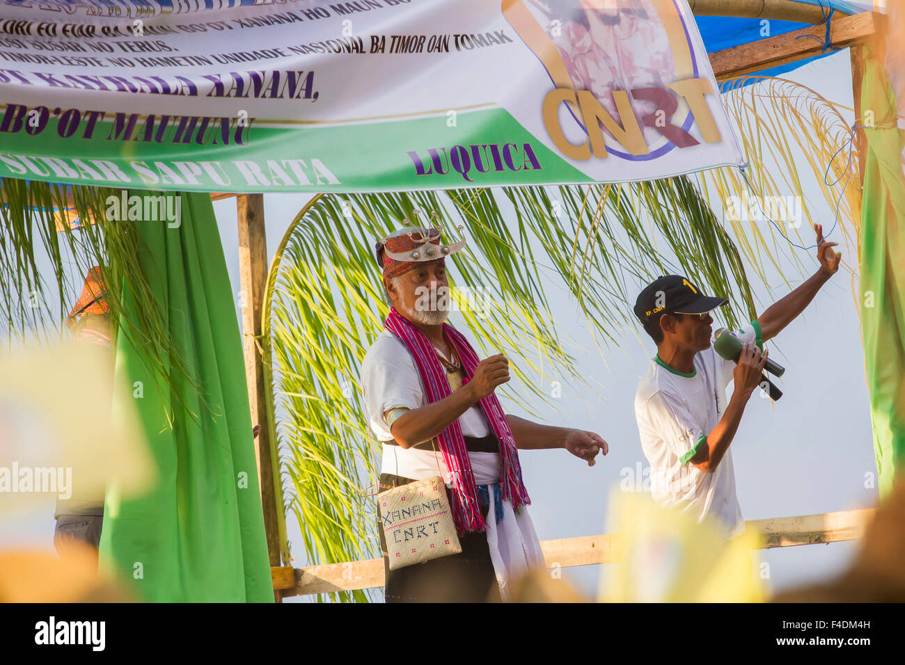 East Timorese Prime Minister, Xanana Gusmao wearing traditional timorese clothes at a CNRT rally during the 2012 elections Stock Photo