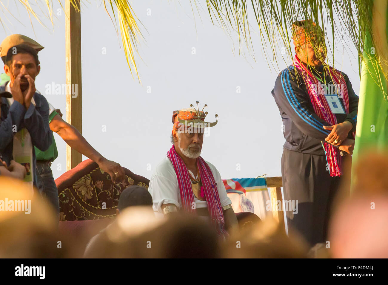 East Timorese Prime Minister, Xanana Gusmao wearing traditional timorese clothes at a CNRT rally during the 2012 elections Stock Photo