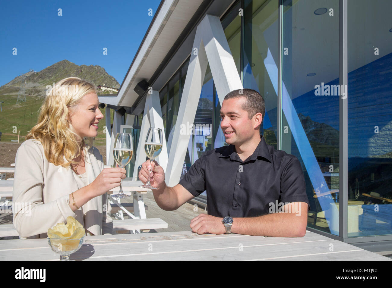 Quattro bar on Corviglia over Saint Moritz, Stock Photo