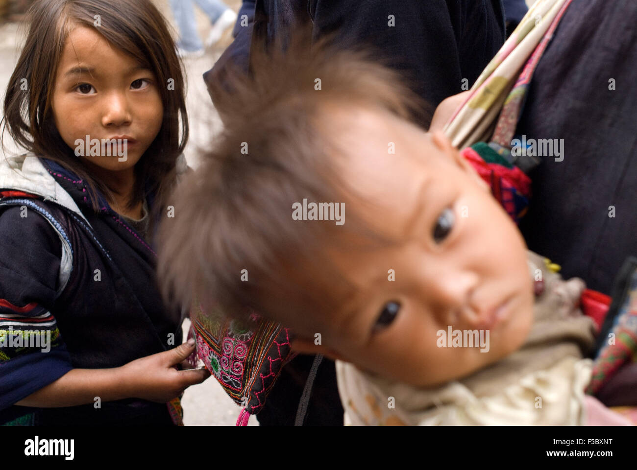 Portrait of a Black Hmong children in Sapa Vietnam. Lao Cai Province, Northern Vietnam Stock Photo