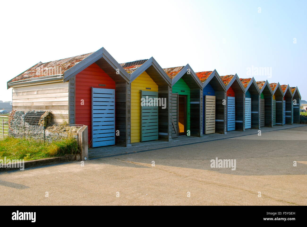 Colourful Beach Huts in Blyth. Stock Photo