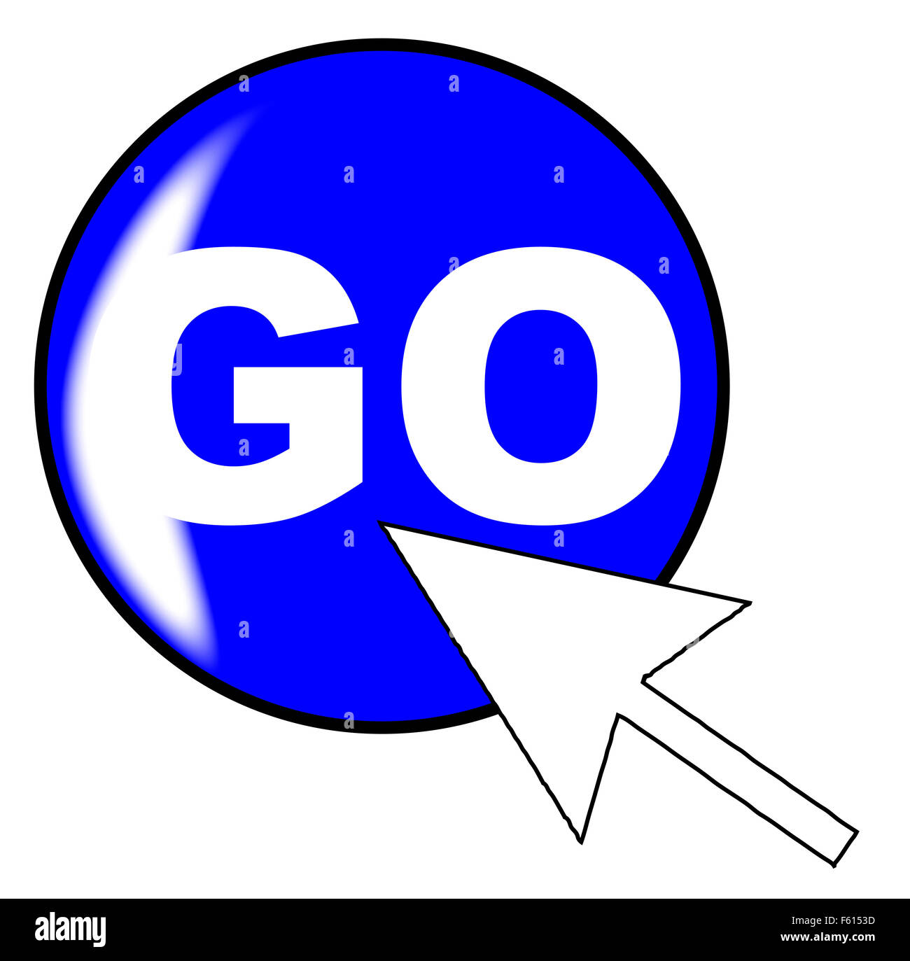 A computer go icon with generic pointer arrow over a white background Stock Photo