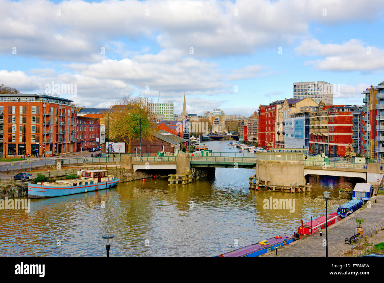 Bristol Floating Harbour by Redcliff Way bridge and Redcliff Backs, central Bristol, UK Stock Photo