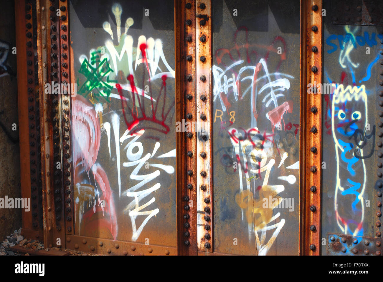 Gang graffiti on railroad bridge Stock Photo