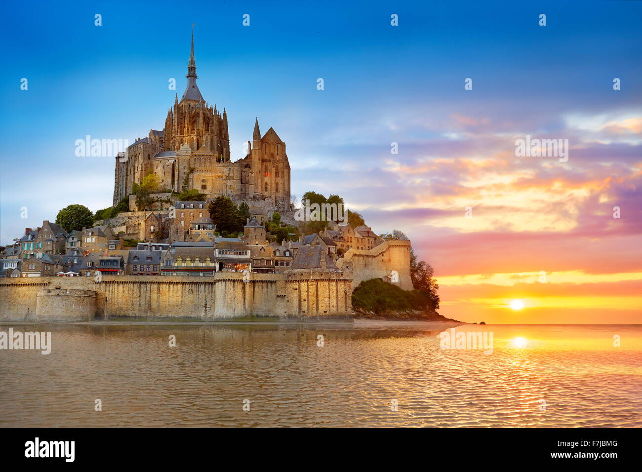 Mont Saint Michel at sunset, Normandy, France Stock Photo