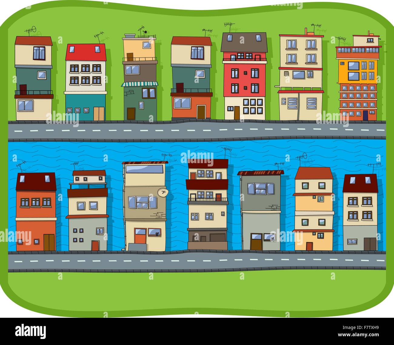 Small town on the river Stock Vector