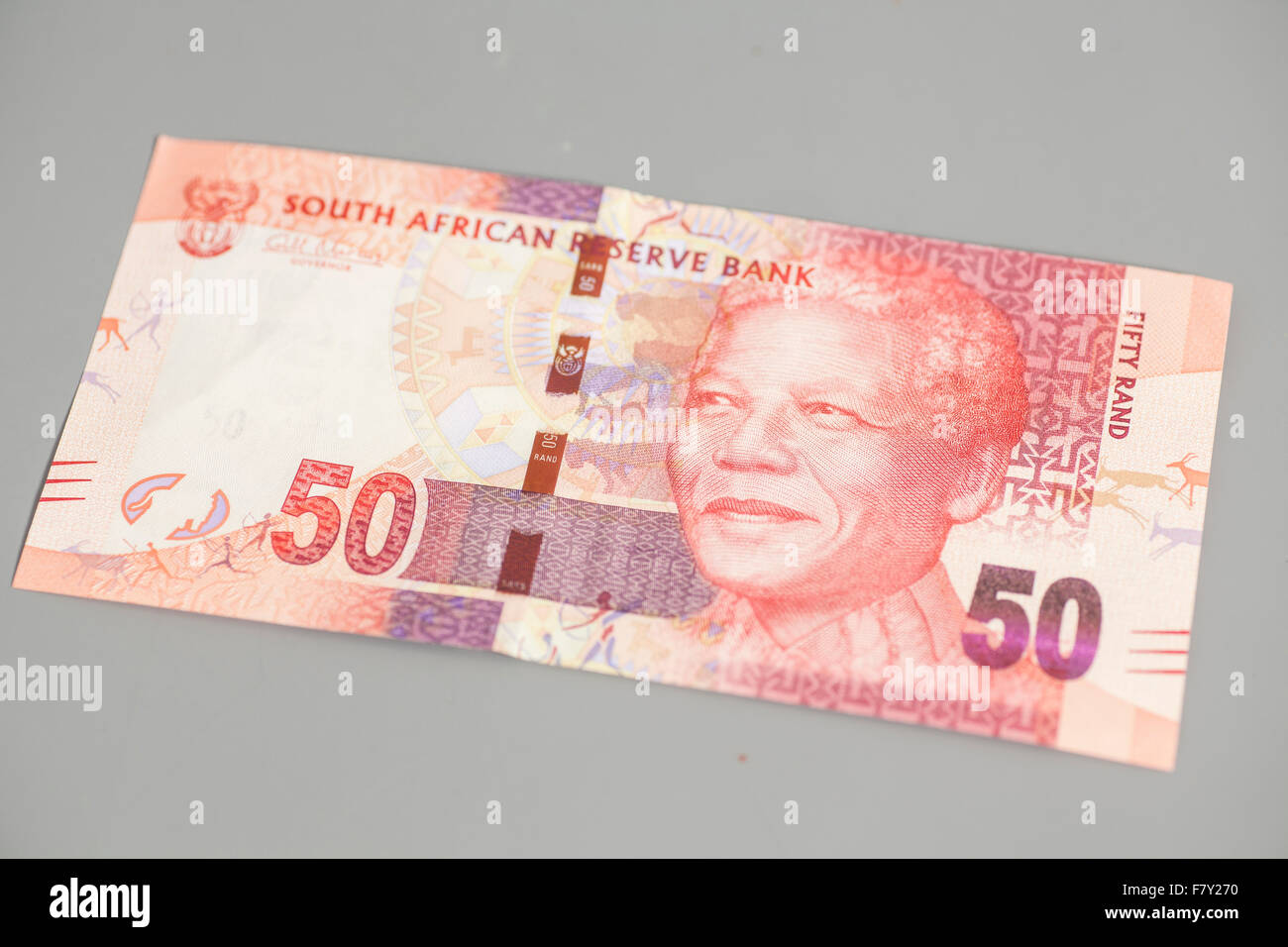 Fifty South African Rand on gray background Stock Photo