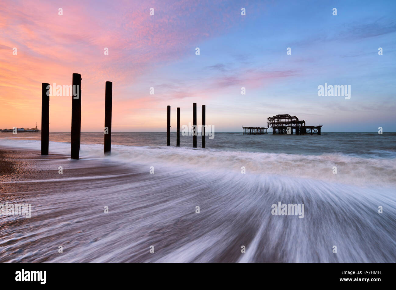 The remains of Brighton's west pier Stock Photo