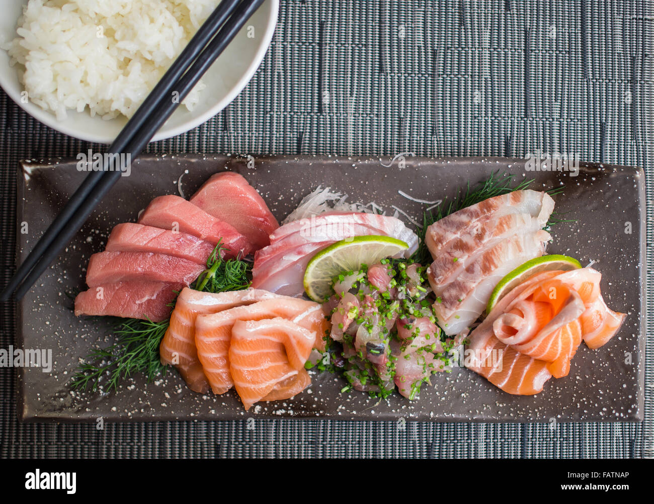 Japanese raw fish. Also known as Sashimi. Stock Photo