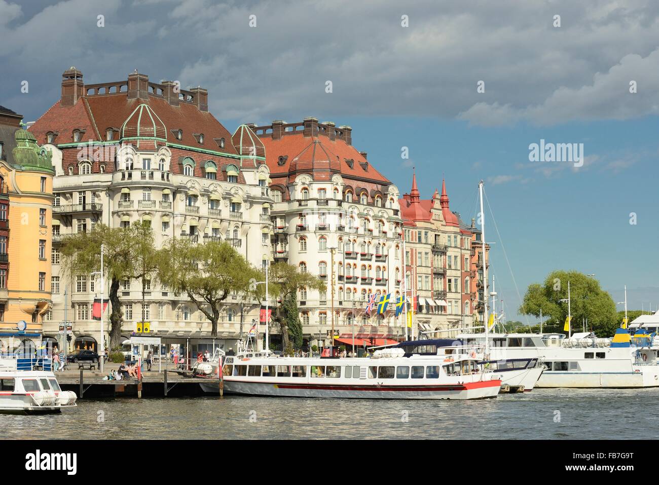 Stockholm embankment with boats Stock Photo