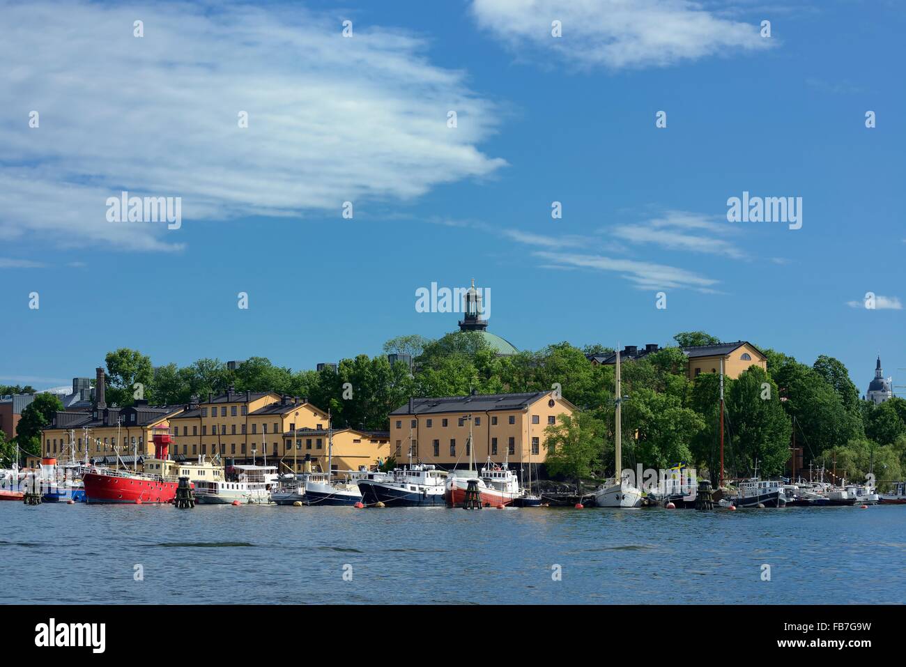 Stockholm embankment with boats Stock Photo