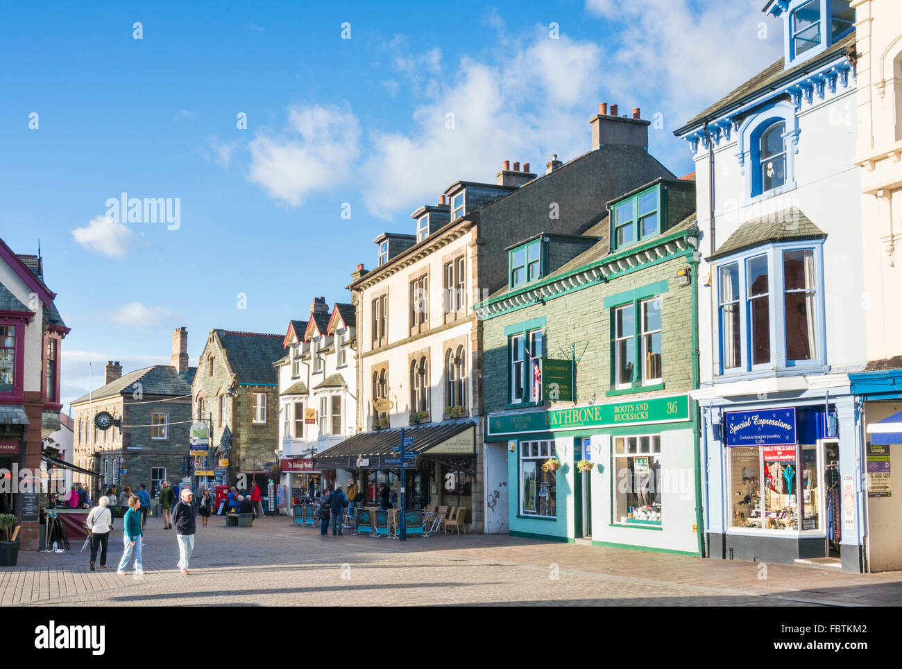 Lake district uk Keswick Lake District national park Shops on the Main street Keswick Cumbria Lake district England uk gb europe Stock Photo