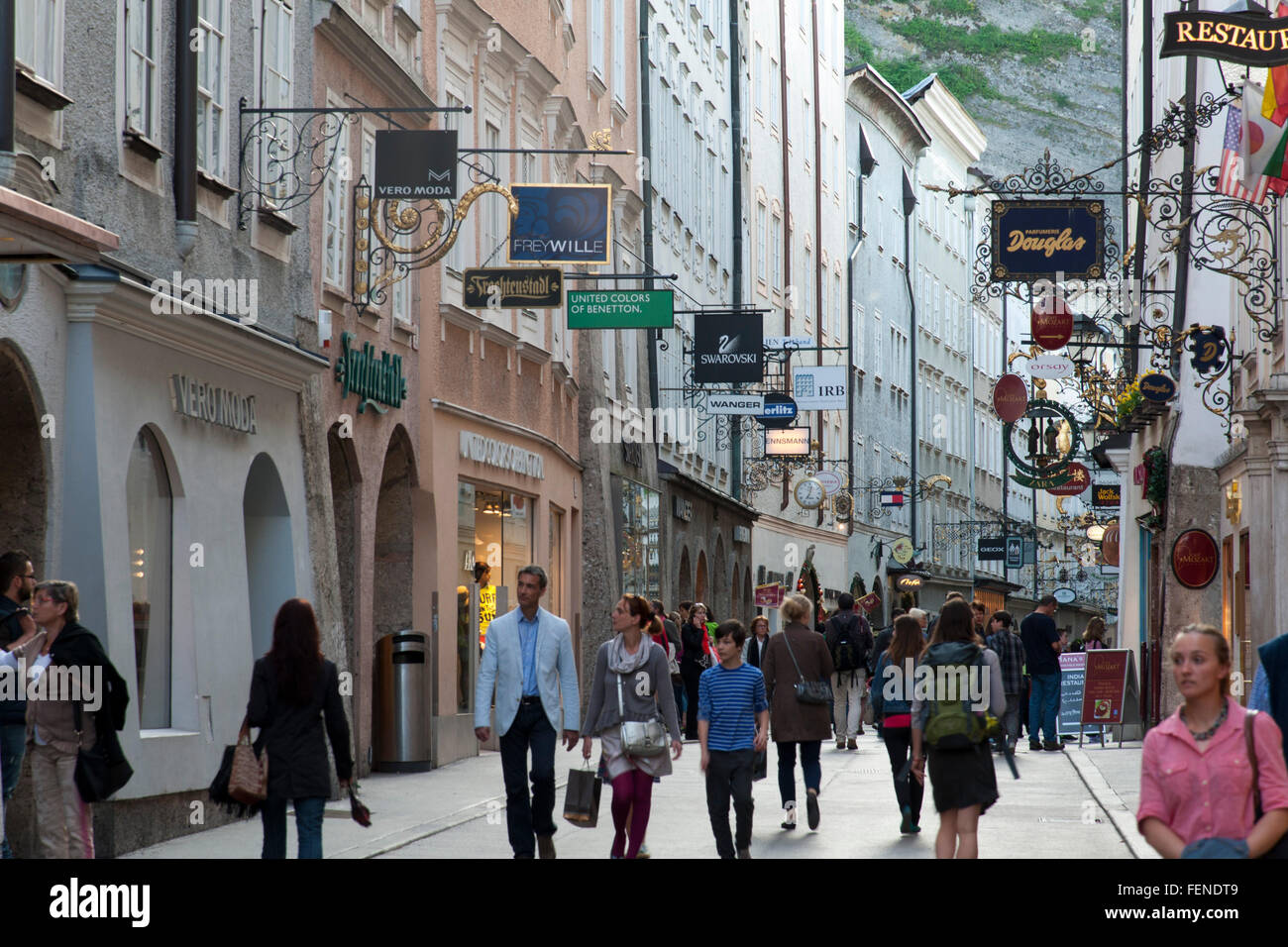 Getreidegasse, the historic center of the city of Salzburg, a UNESCO World Heritage Site, Austria Stock Photo