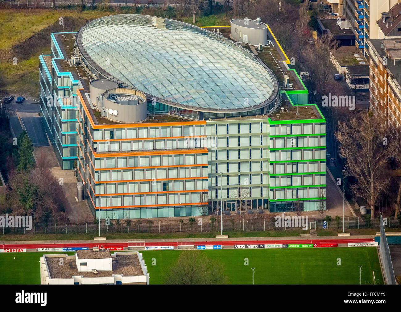 Aerial view Office Building Deloitte Schwanenstraße, Dusseldorf, Rhineland, North Rhine-Westphalia, Germany, Europe, Aerial view Stock Photo