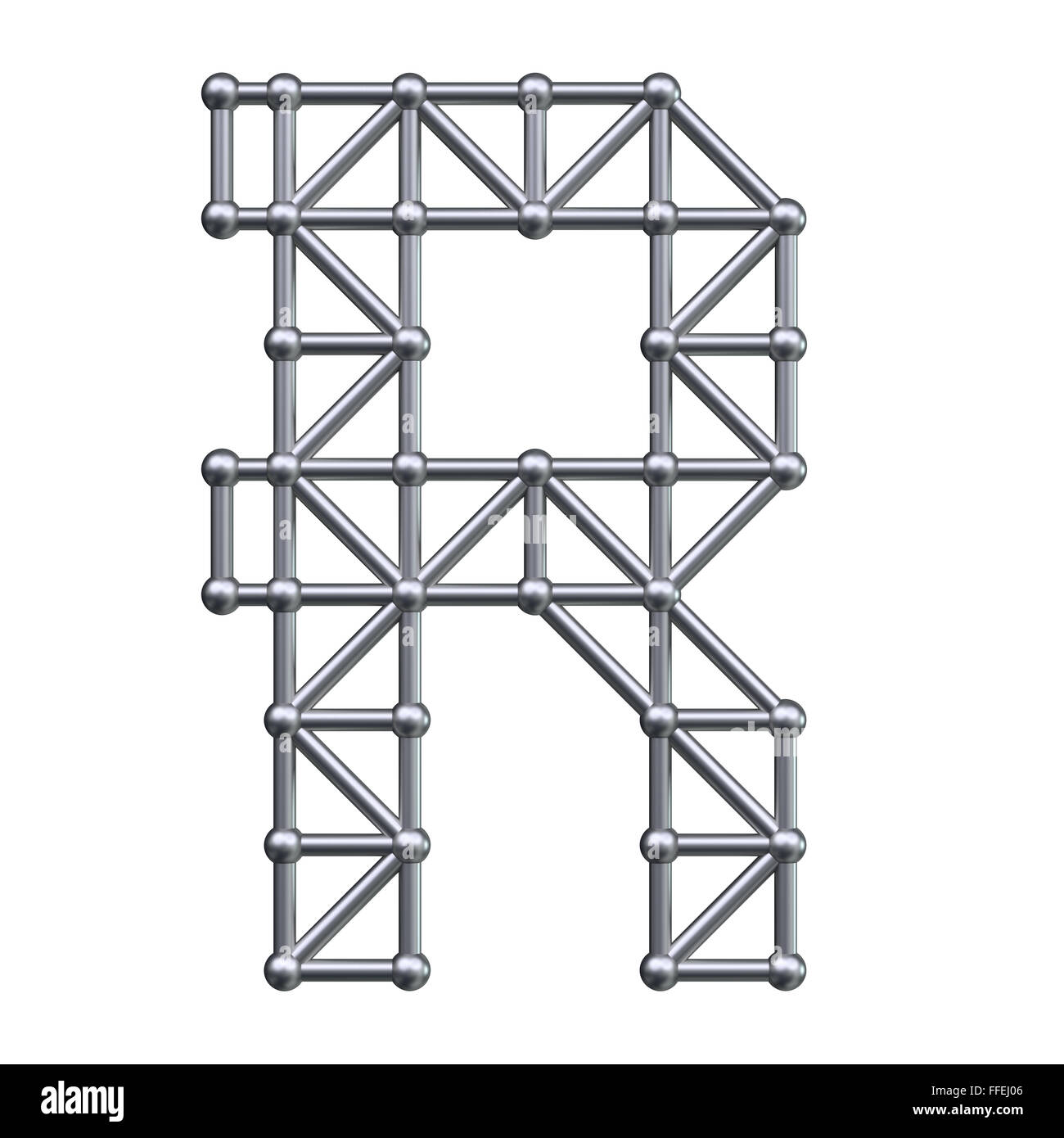 Metal structure alphabet letter R. 3D render. Stock Photo