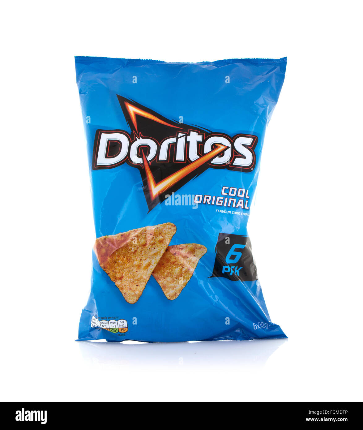 Six Pack of Doritos corn chips on a white background Stock Photo