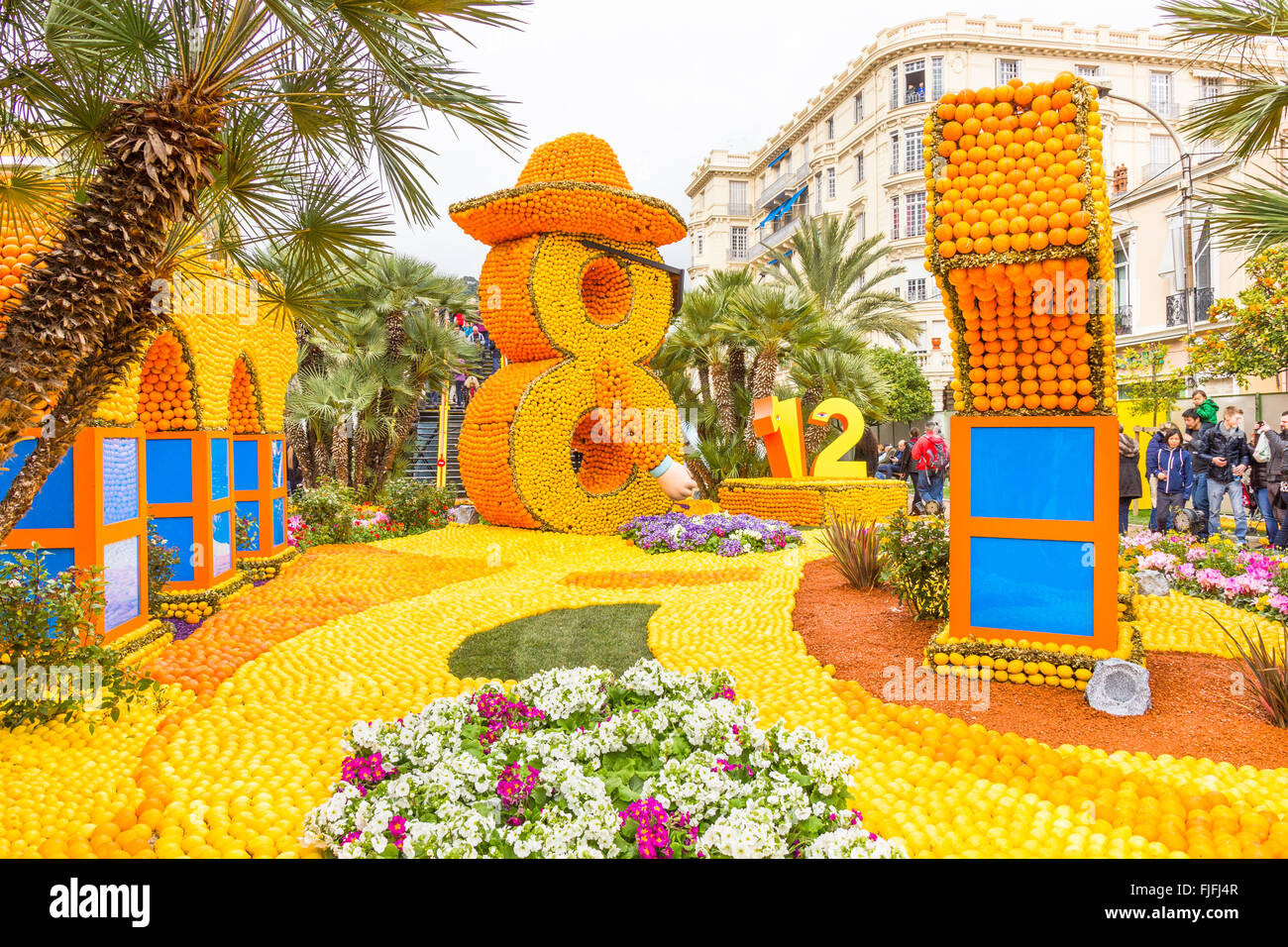 Art made of lemons and oranges in the famous carnival of Menton, France. Fete du Citron. Stock Photo