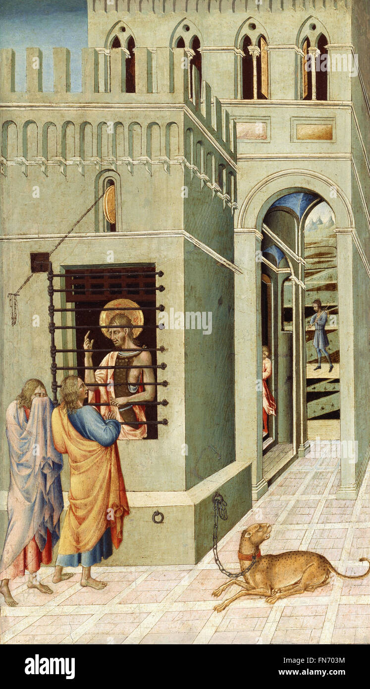 Giovanni di Paolo - Saint John the Baptist in Prison Visited by Two Disciples Stock Photo