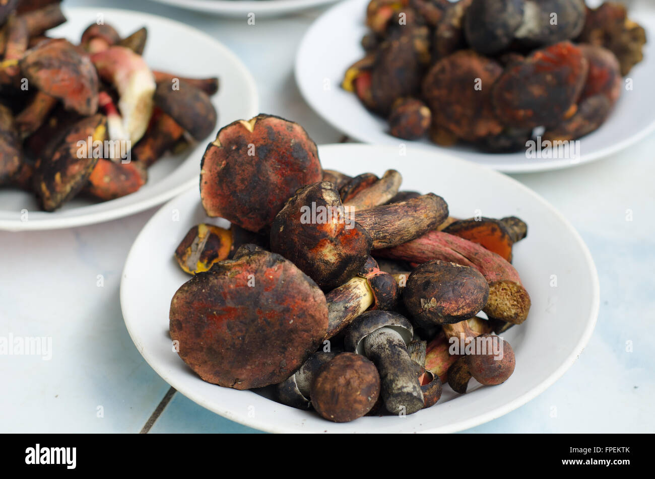 bolete for sale in local market, Thailand Stock Photo