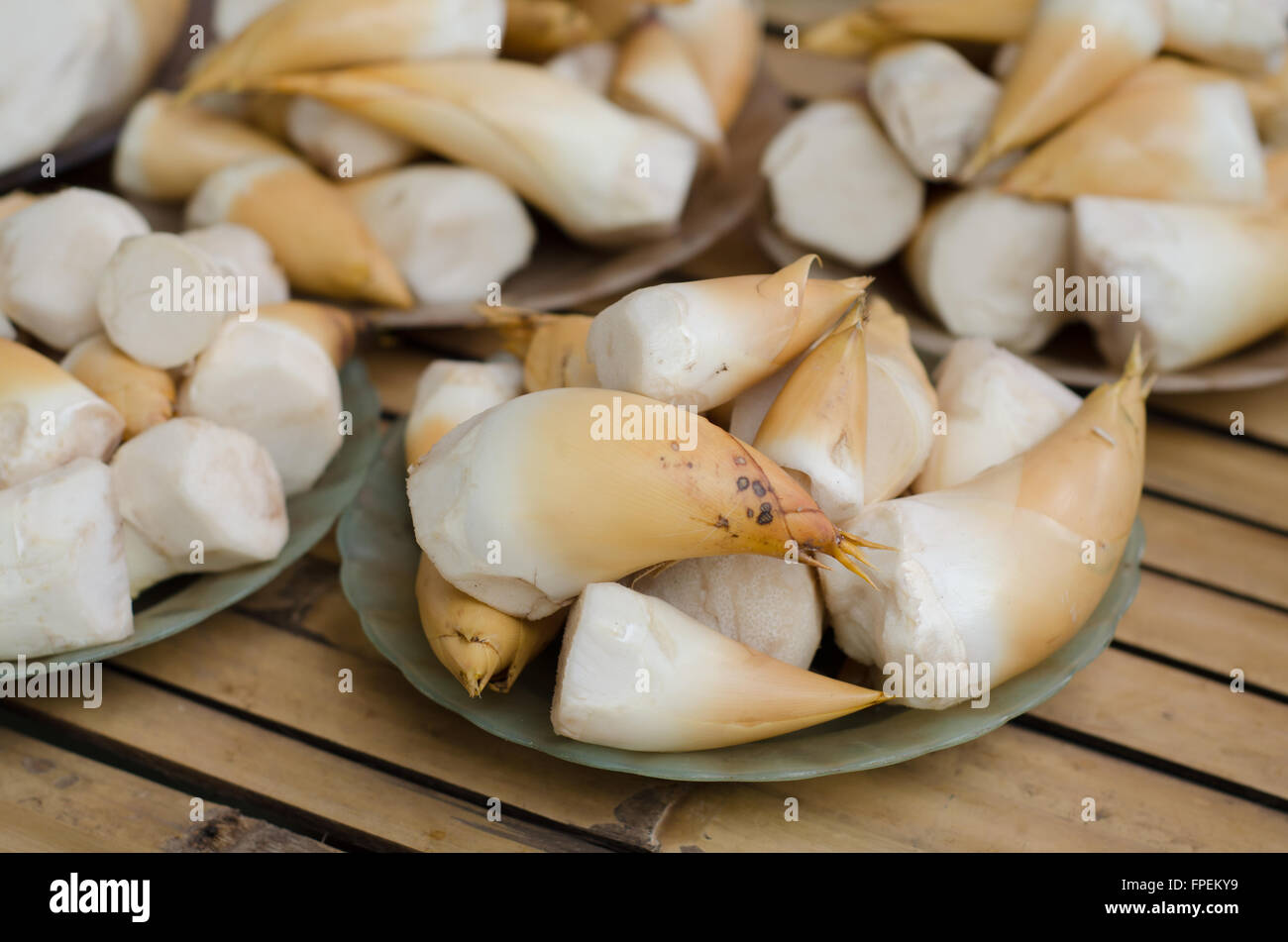 Bamboo shoots are sold in local market, Thailand Stock Photo