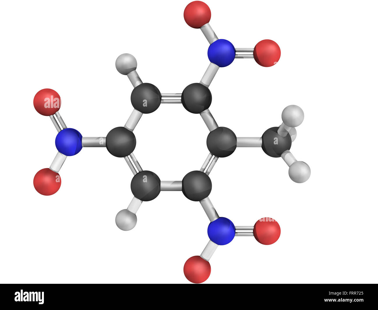 Chemical structure of Trinitrotoluene (TNT), an explosive molecule Stock Photo