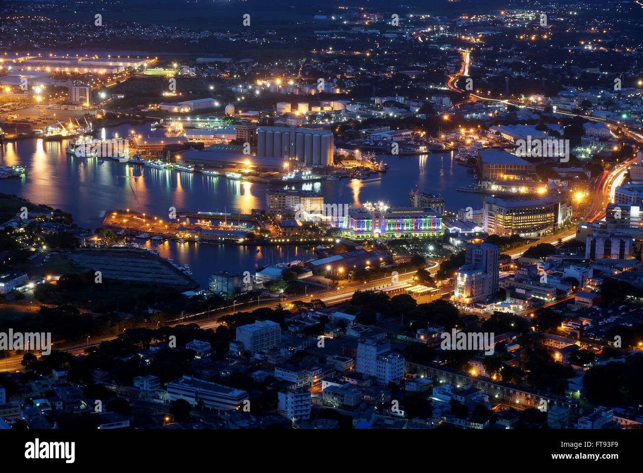 Aerial view of Port-Louis Mauritius at night Stock Photo