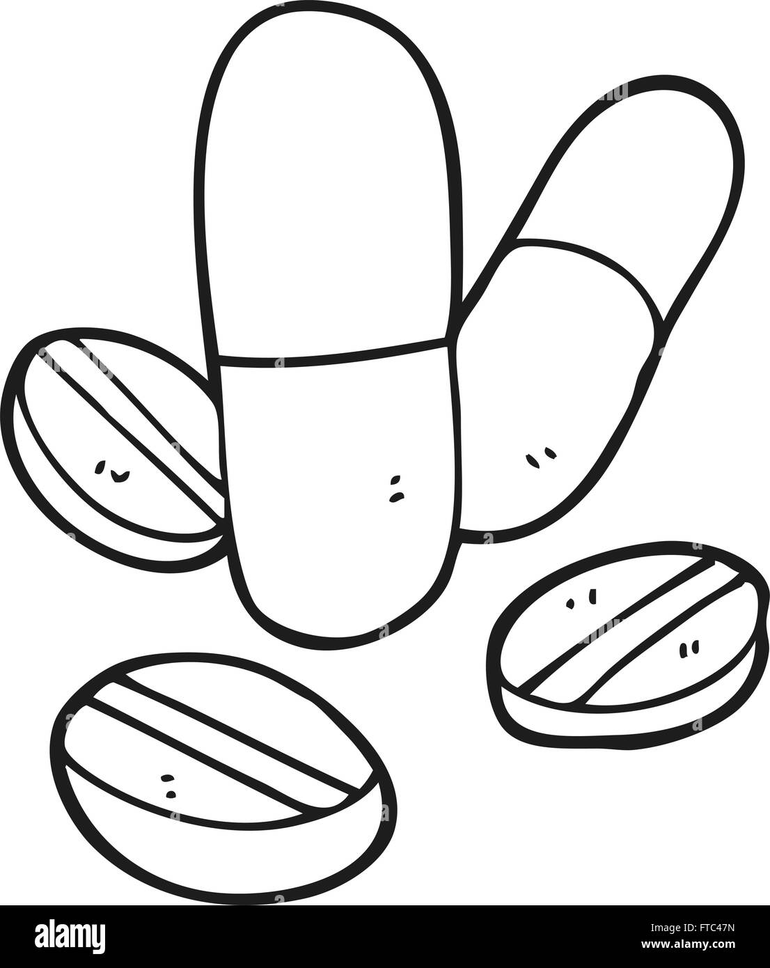 freehand drawn black and white cartoon pills Stock Vector