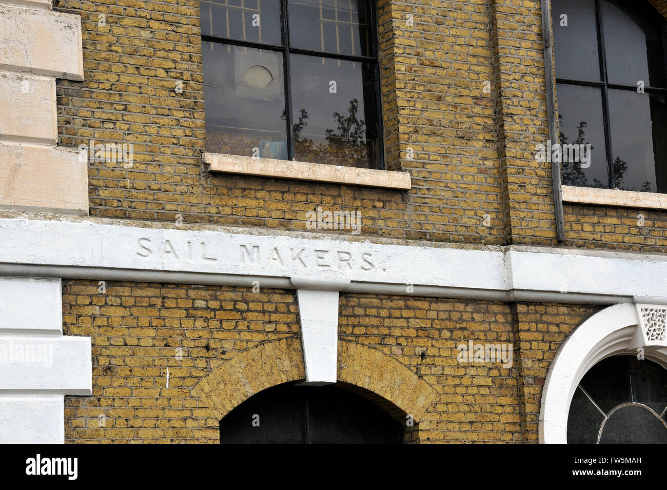 Sailmaker's and ship chandler's building in Limehouse (from the 1880s, the end of the era of sail). Charles Dickens would stay as a child with his godfather, the sail maker and chandler Christopher Huffam near the Hawksmoor church of St Anne in Church Row, Limehouse. The area features too in his writings: Dombey and Son, The Uncommercial Traveller and Our Mutual Friend. Stock Photo