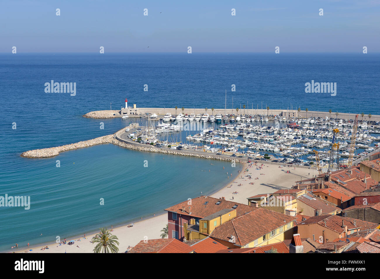 Port and beach of Menton in France Stock Photo