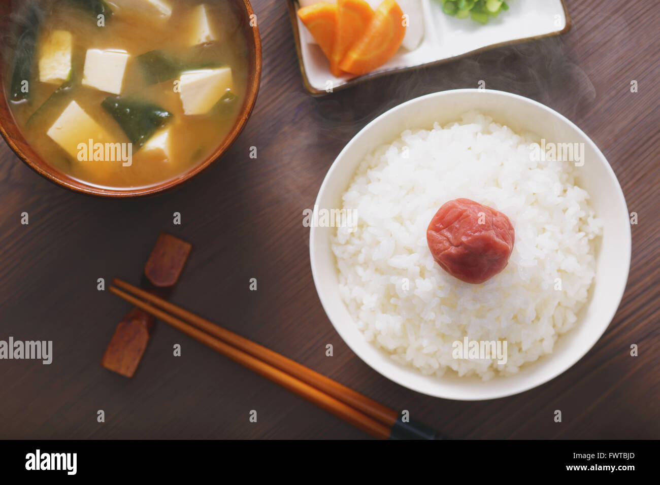 Rice and umeboshi Stock Photo