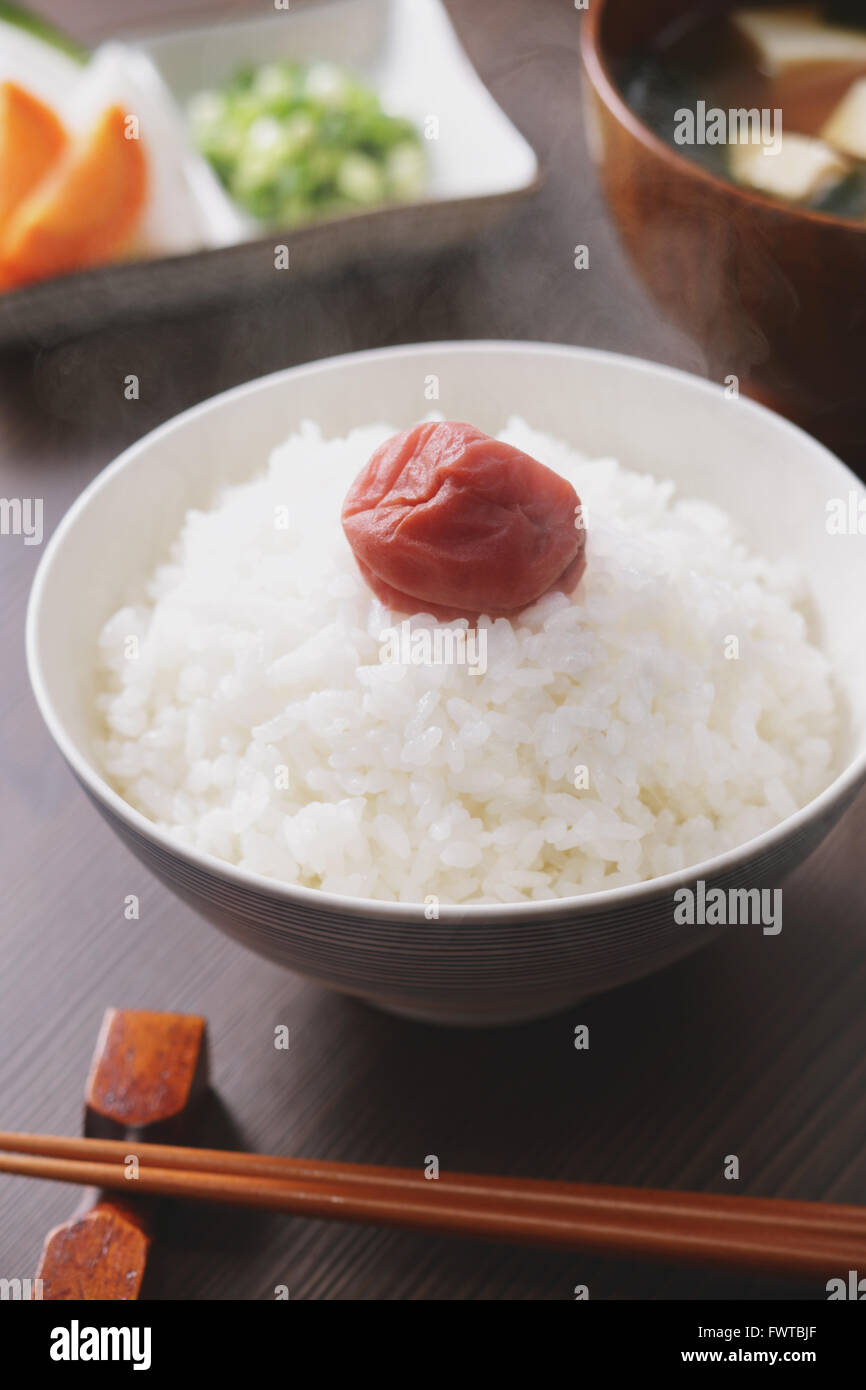 Rice and umeboshi Stock Photo