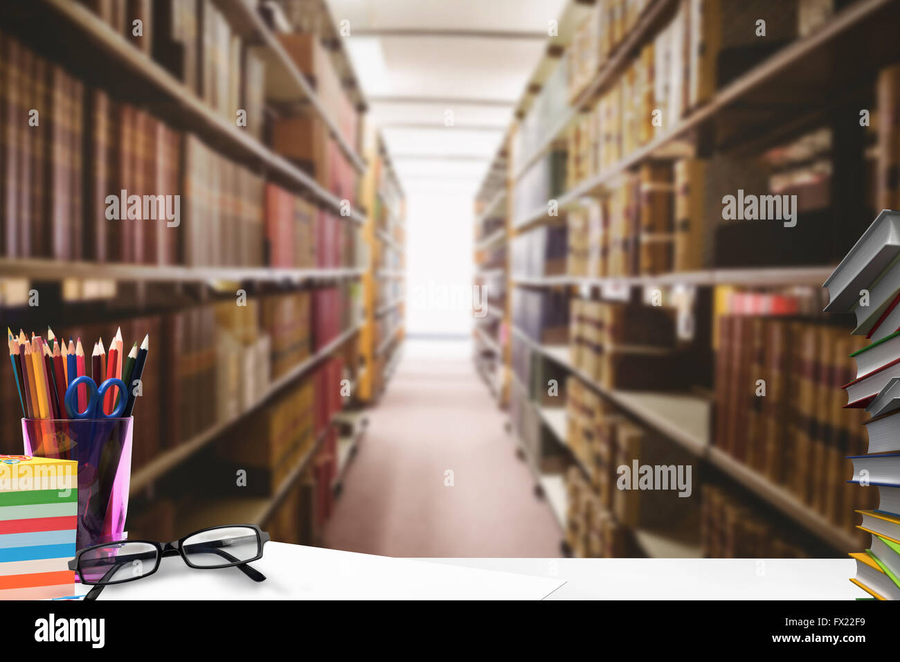 Composite image of students desk Stock Photo