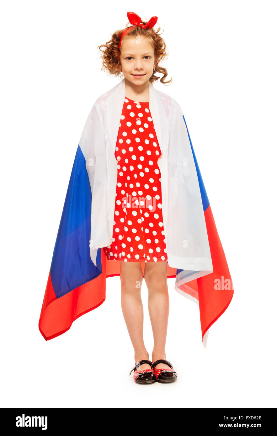 Beautiful girl wrapped in a flag of Russia Stock Photo