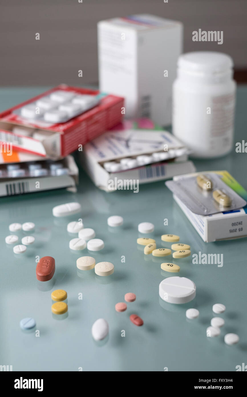 Pills and Packaging Stock Photo