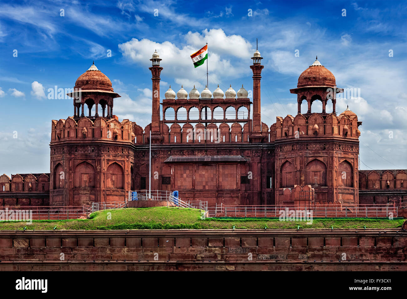 Red Fort Lal Qila with Indian flag. Delhi, India Stock Photo