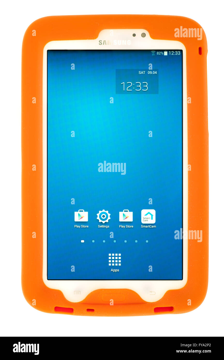 Samsung Galaxy Tab3 tablet SM-210 in a Bobj protective silicone rugged case Stock Photo