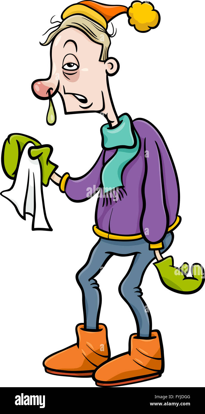 man with flu cartoon illustration Stock Photo