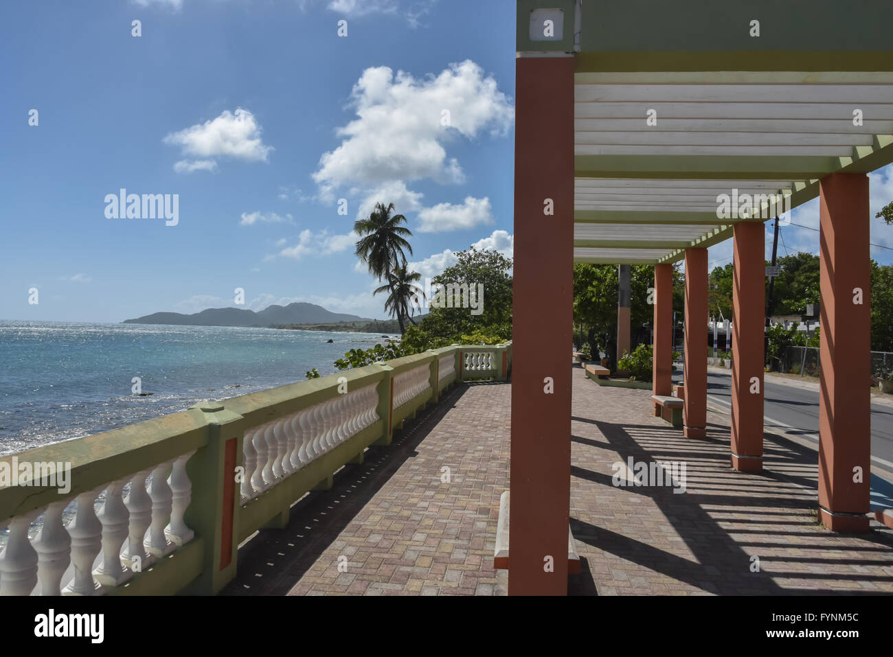 Promenade and beach in the small Caribbean town of Esperanza on Vieques, an island in Puerto Rico Stock Photo