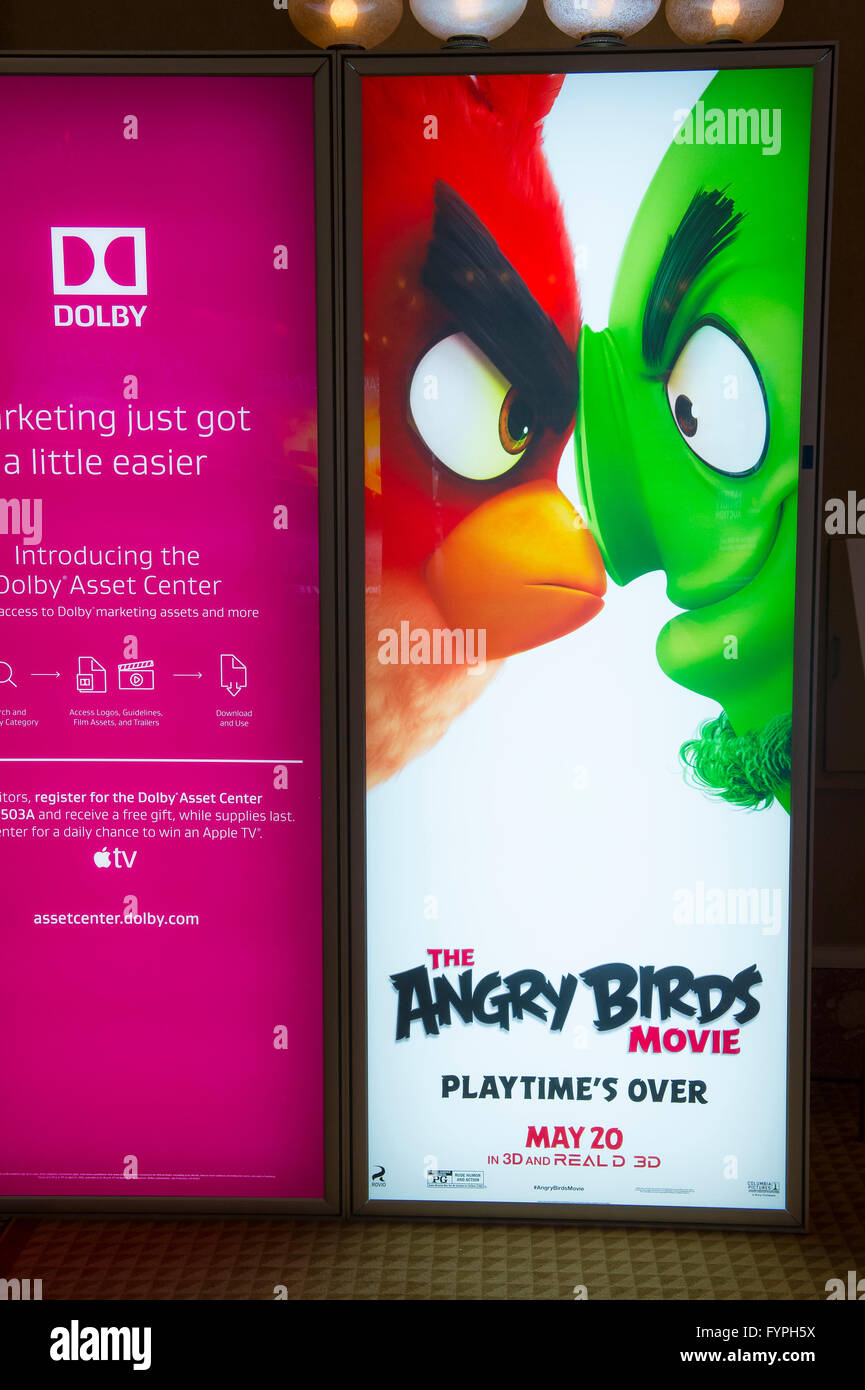 A display for the movie 'Angry Birds' at Caesars Palace during CinemaCon in Las Vegas Stock Photo