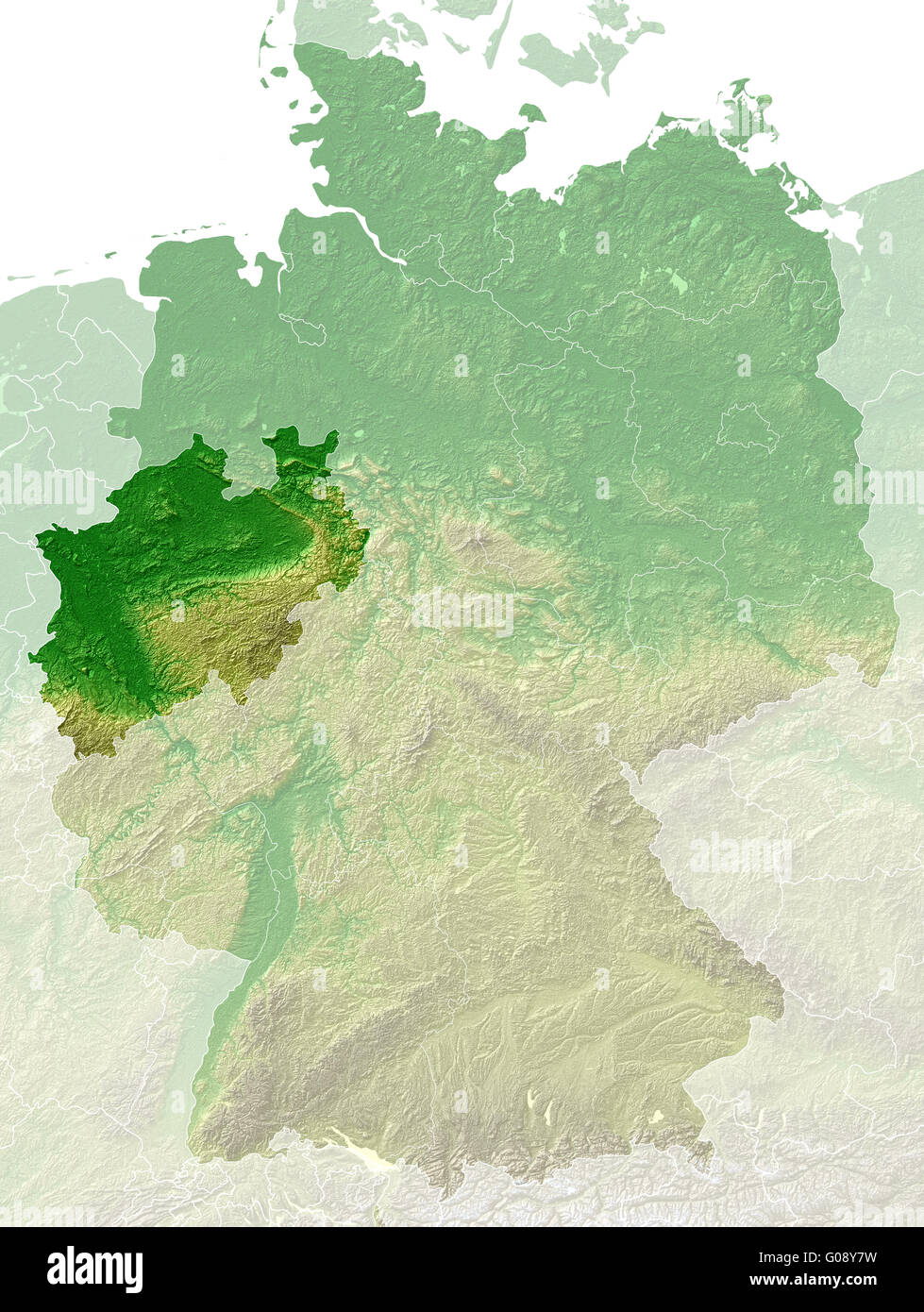 North Rhine-Westphalia - topographical relief map Stock Photo