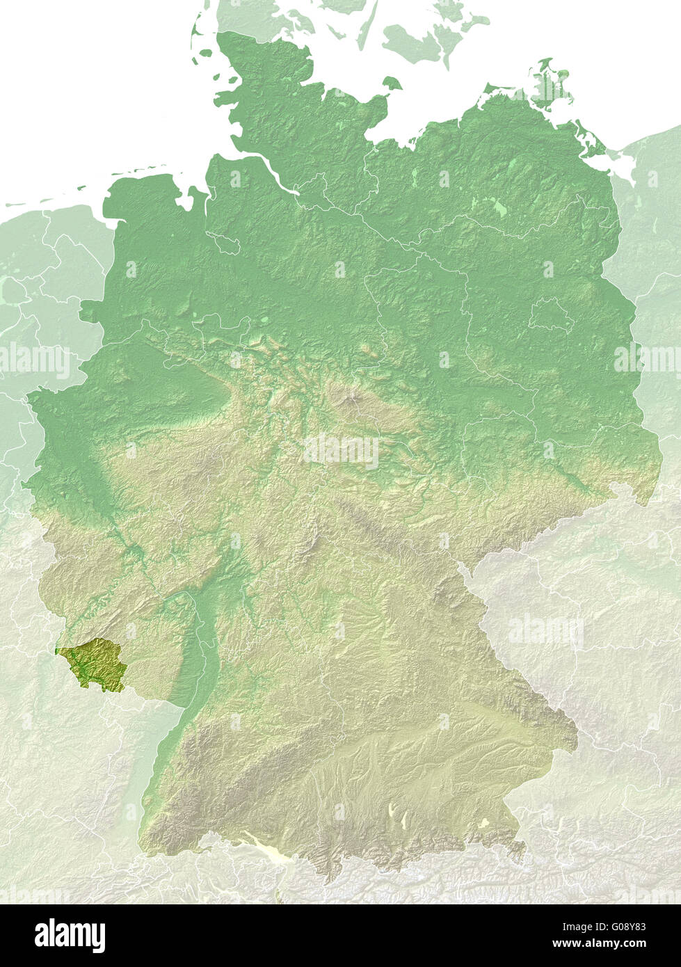 Saarland - topographical relief map Germany Stock Photo