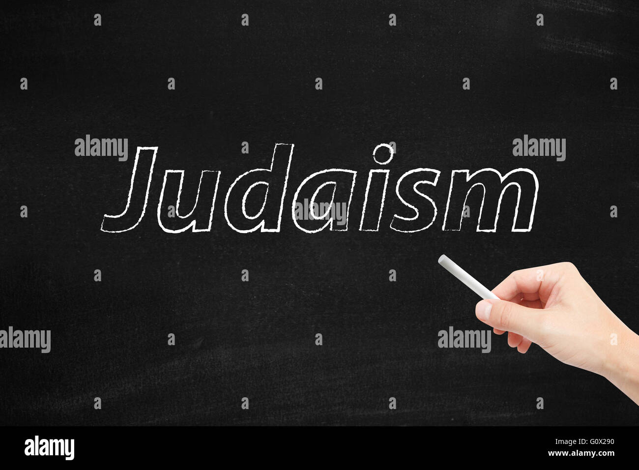 Judaism written on a blackboard Stock Photo