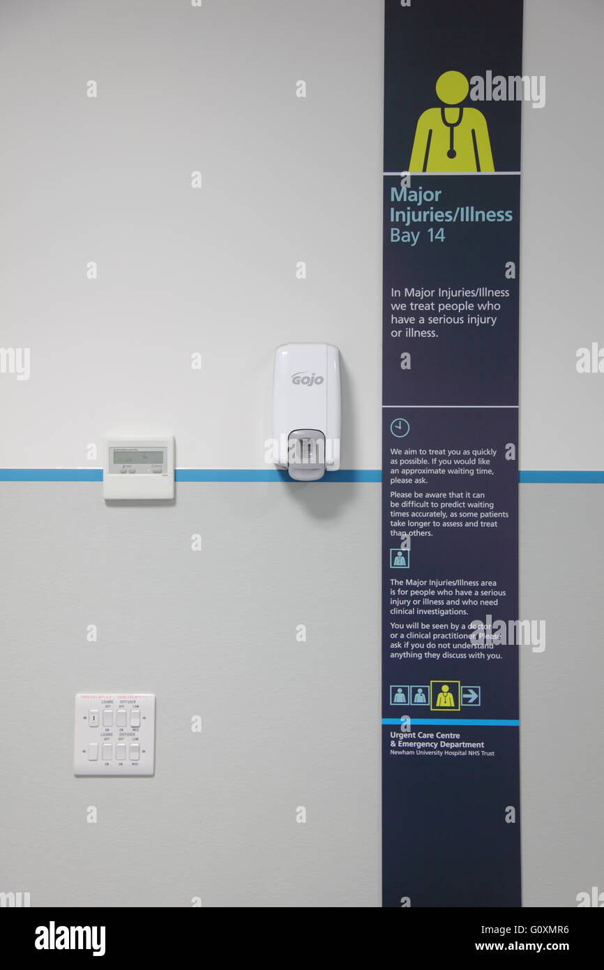 An explanatory graphics panel in the Accident and Emergency section of a new London hospital. Now widely used in UK hospitals Stock Photo