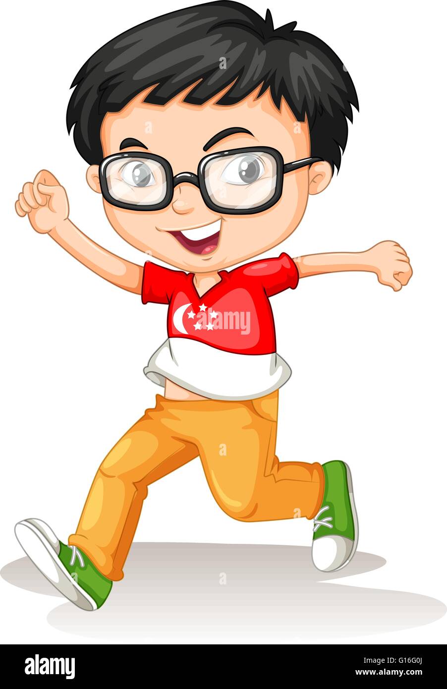 Singapore boy wearing glasses illustration Stock Vector