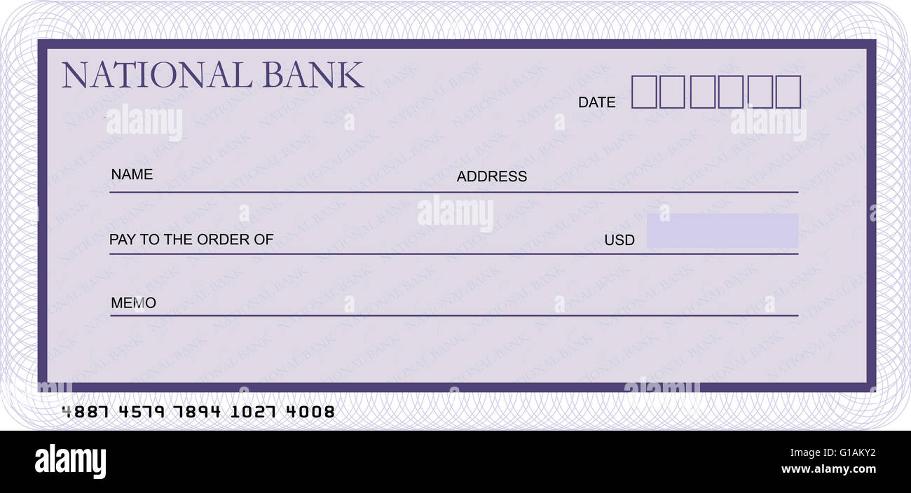 Blank bank cheque template in shades of violet Stock Photo